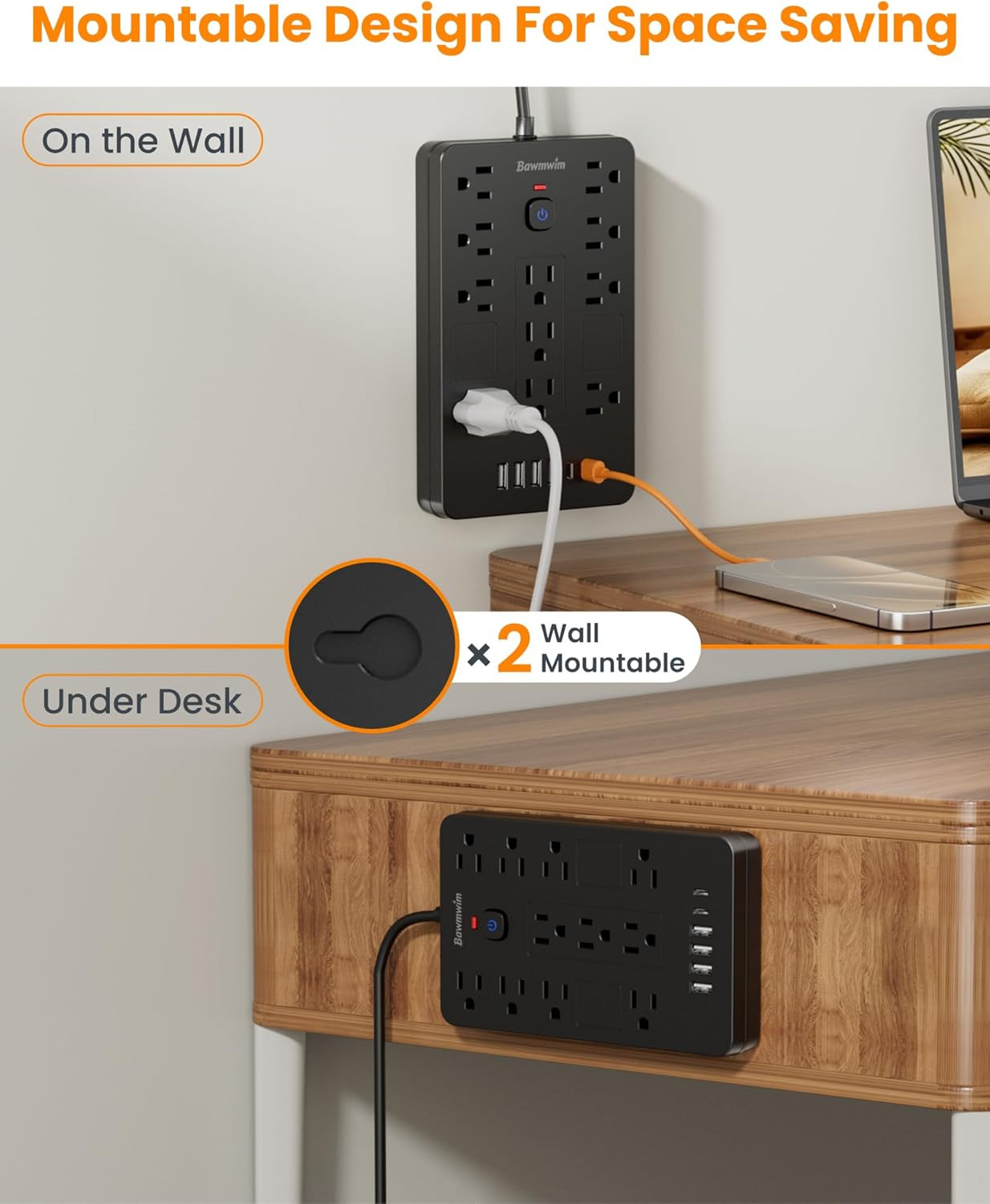 Surge Protector Power Strip – 11 Outlets(1850W/15A/14AWG) with 6 USB Ports(2 USB