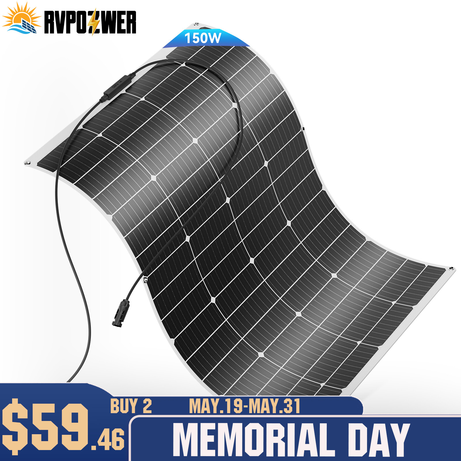 150Watt Flexible Mono Solar Panel 12V Volt Car Boat RV Home Rooftop Camping Roof
