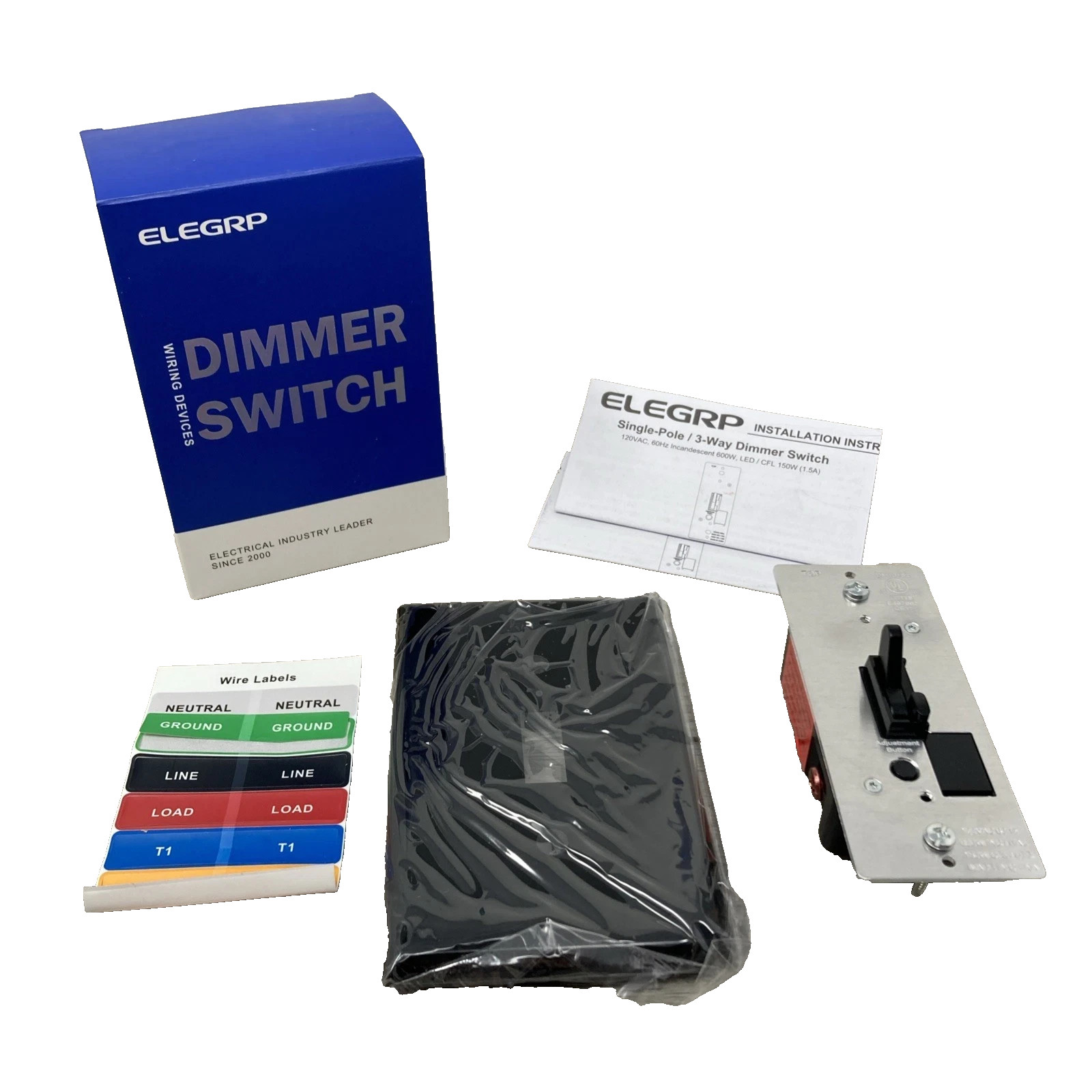 ELEGRP Digital Dimmer Light Switch for LED/CFL Single Pole/3-Way Matte Black 600