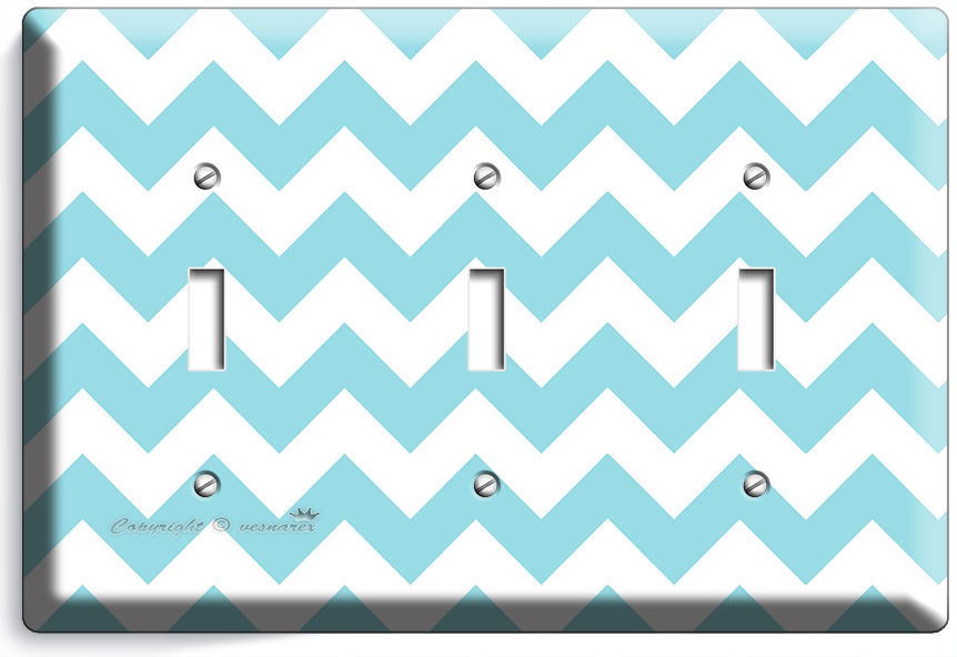 CHEVRON LITE BLUE PASTEL LINES TRIPLE LIGHT SWITCH WALL PLATE COVER MODERN DECOR