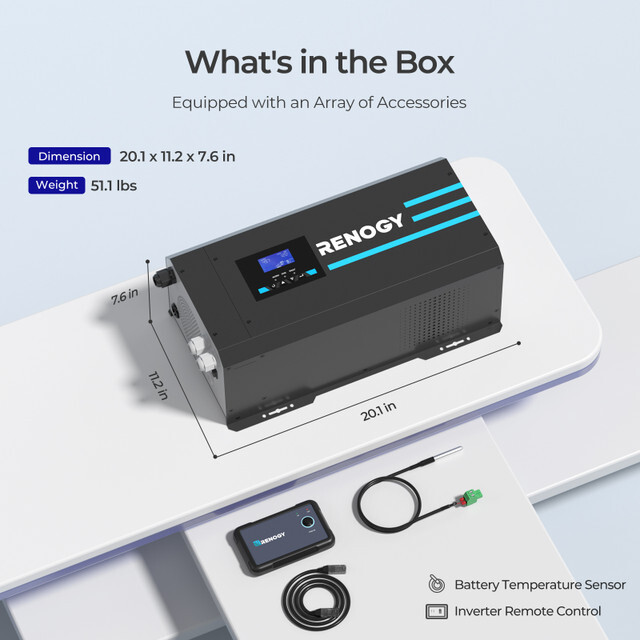 Renogy 2000W 12V Pure Sine Wave Inverter Charger w/ LCD Display RV Boat Home