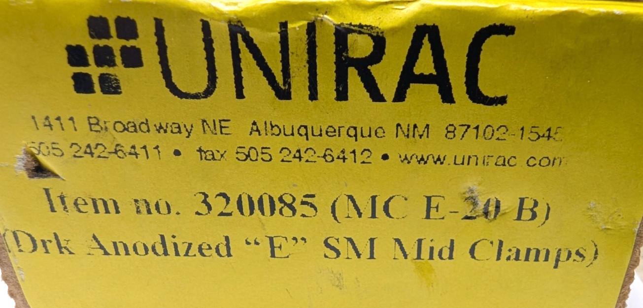 Lot of 5 UniRac 320085 Solar Mount Mid Clamps Size E Dark Anodized