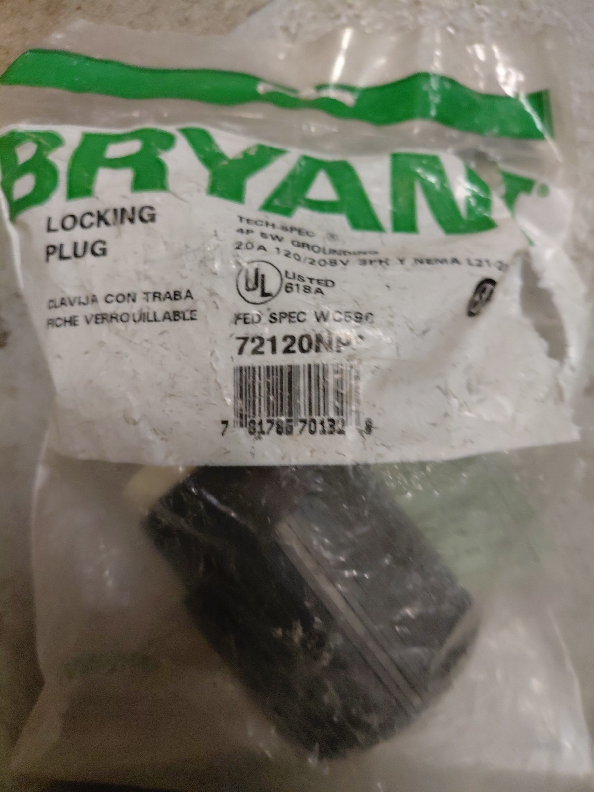Bryant, 72120np, Tech Spec, Locking Plug, 4 pole, 5 wire, 120/ 208V, Nema L21-20