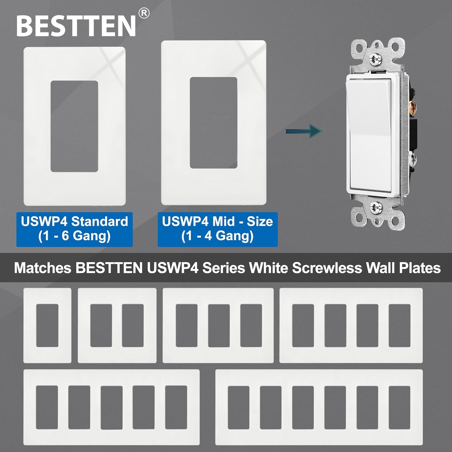 10 Pack Single Pole Decorator Light Switch with Wallplate, 15A 120/277V, Rock…