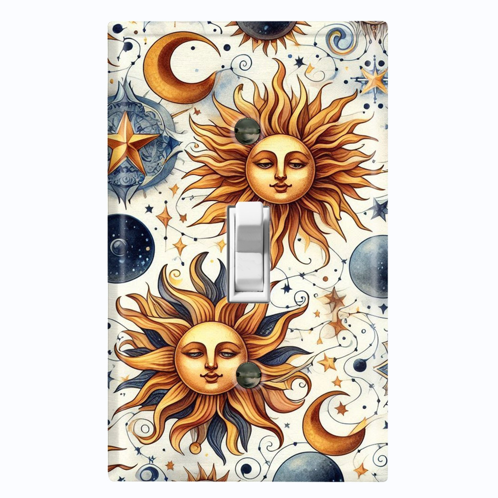 Metal Light Switch Outlet Cover Wall Plate Yellow Blue Celestial Sun Moon AFM117
