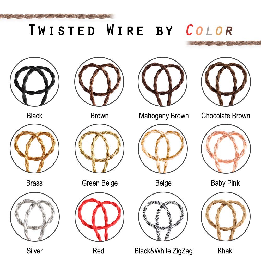 25ft Fabric Cloth Covered Lamp Twisted Wire,PRUNLLA Vintage 18/2 25ft, Black