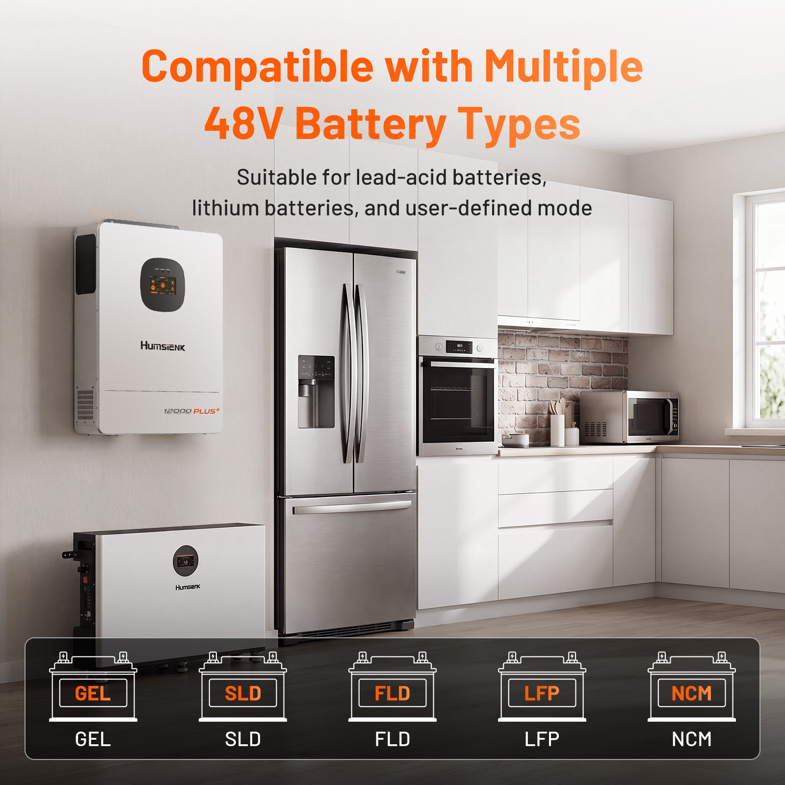 Humsienk 48V 12KW 3-in-1 Solar Hybrid Inverter Dual MPPT 120V/240V Split Phase
