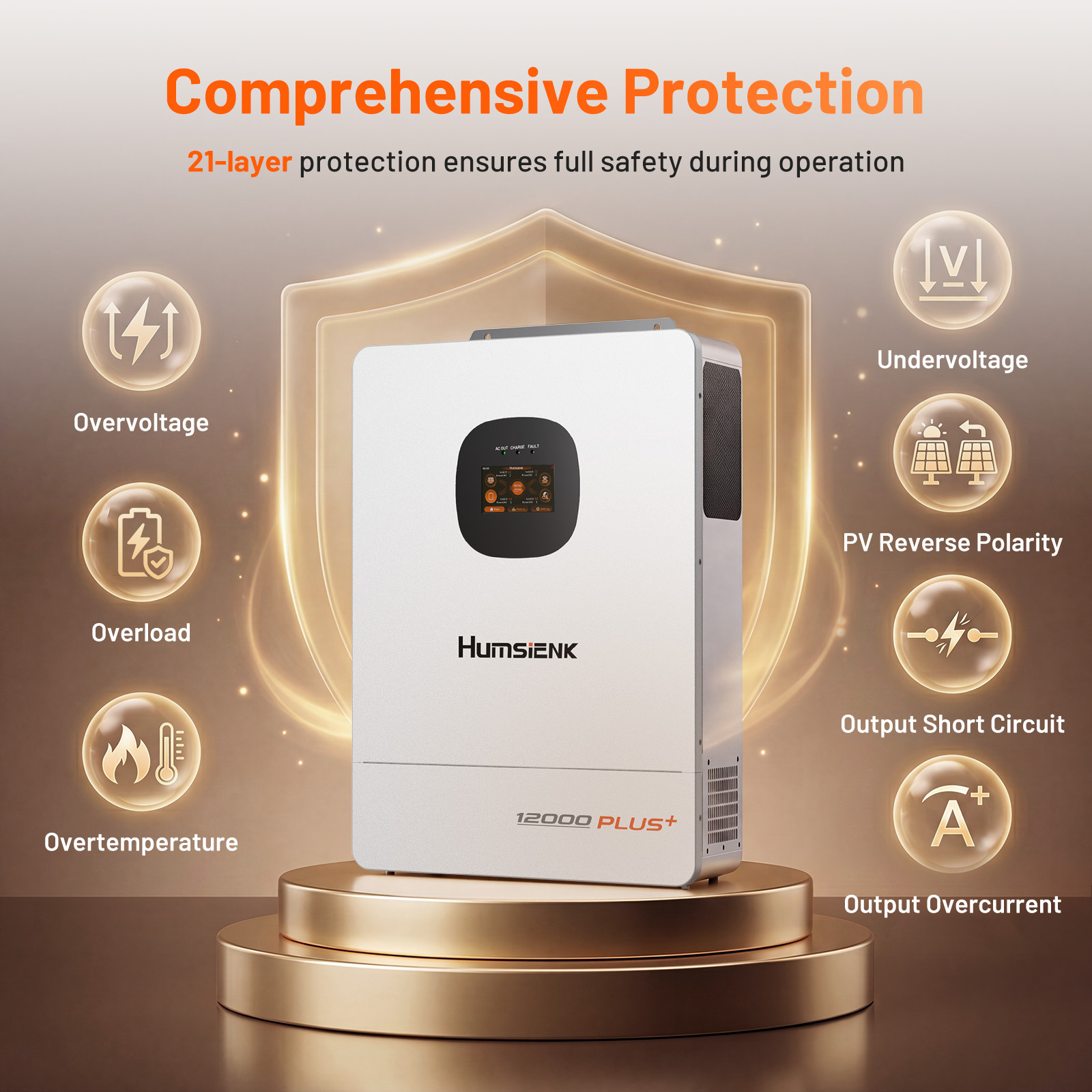 Humsienk 48V 12KW 3-in-1 Solar Hybrid Inverter Dual MPPT 120V/240V Split Phase