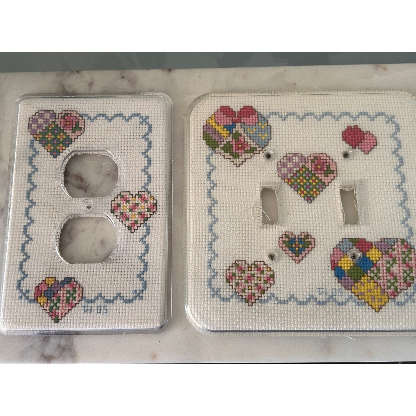 Vintage Handmade Cross Stitch Heart Light Switch and Outlet Cover 2pc Set