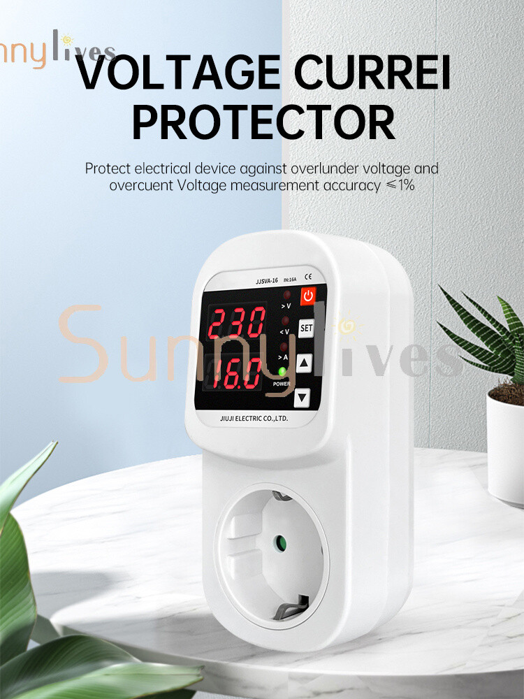 AC 220V LED Voltage Current Protection Socket Over/Undervoltage Adjustable 16A