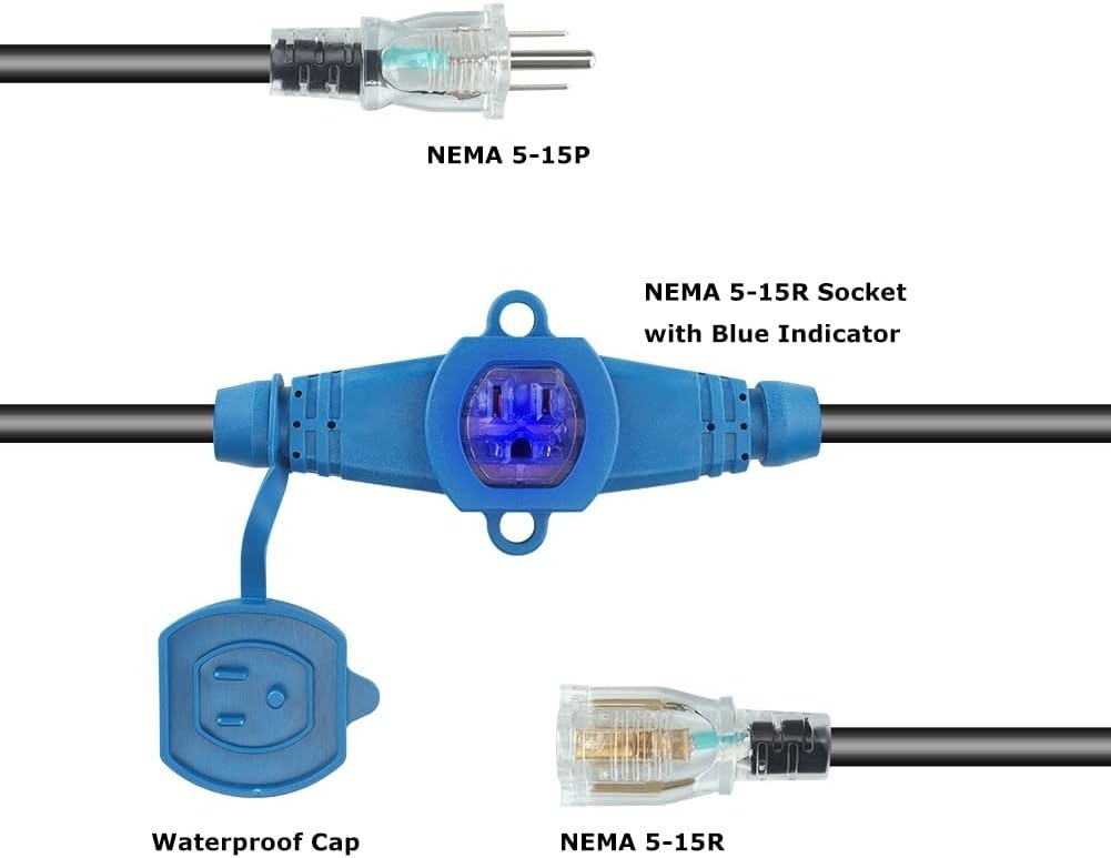 50 Feet Multi Outlet Extension Cord 12 Gauge,7 Nema 5-15R Evenly Spaced Outlets