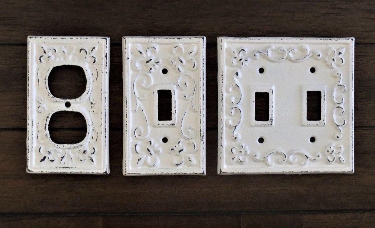 1 White Distressed Double 1 Single Light Switch Plate Cover 2 Wall Plate Covers