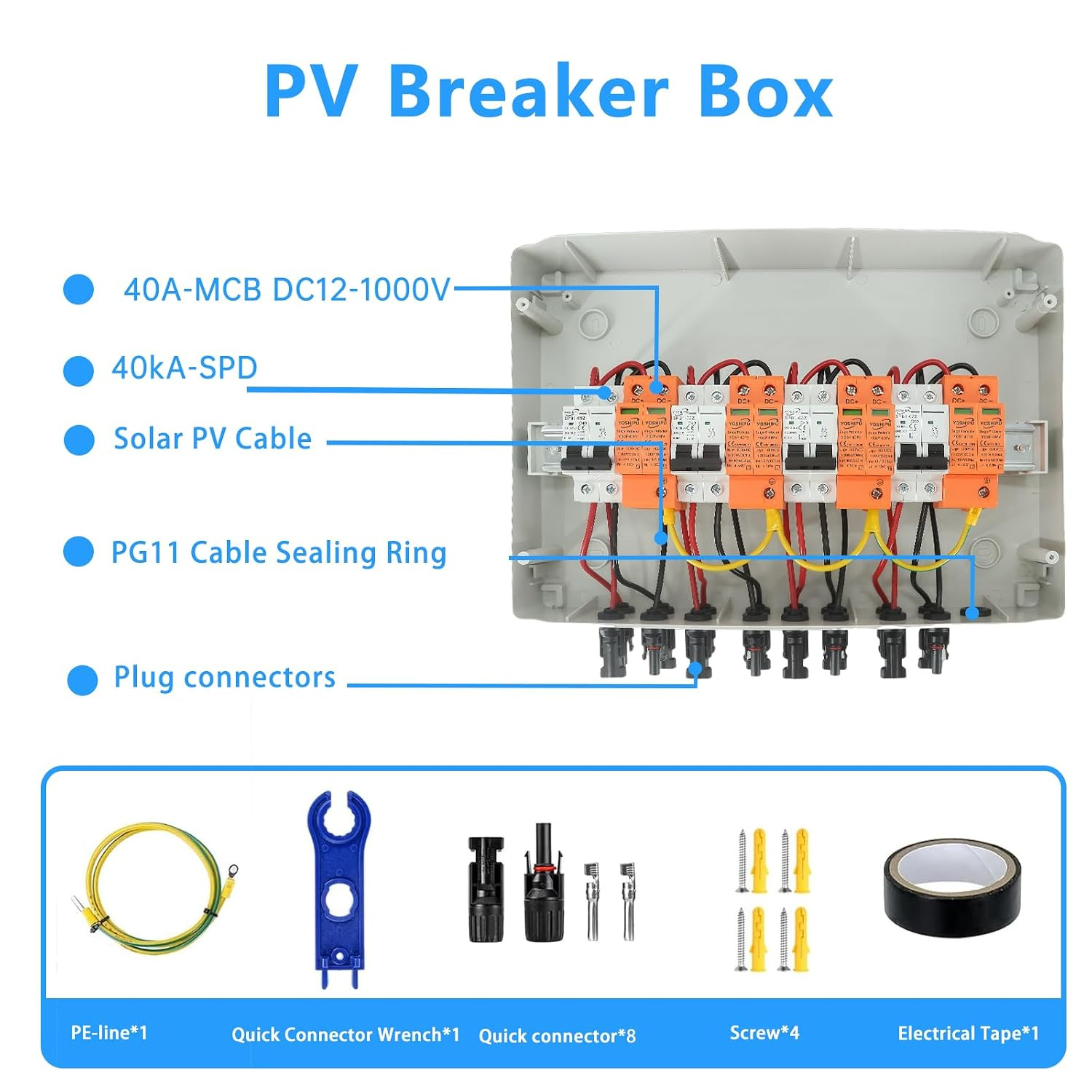 Solar Disconnect Switch, PV Combiner Box 4 String 1000V 40A Solar Surge Protecto