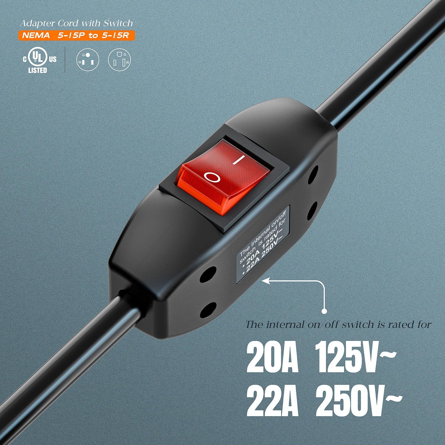 Inline On/Off Switch Extension Cord, 3-Prong Household Switchable Power Cords…