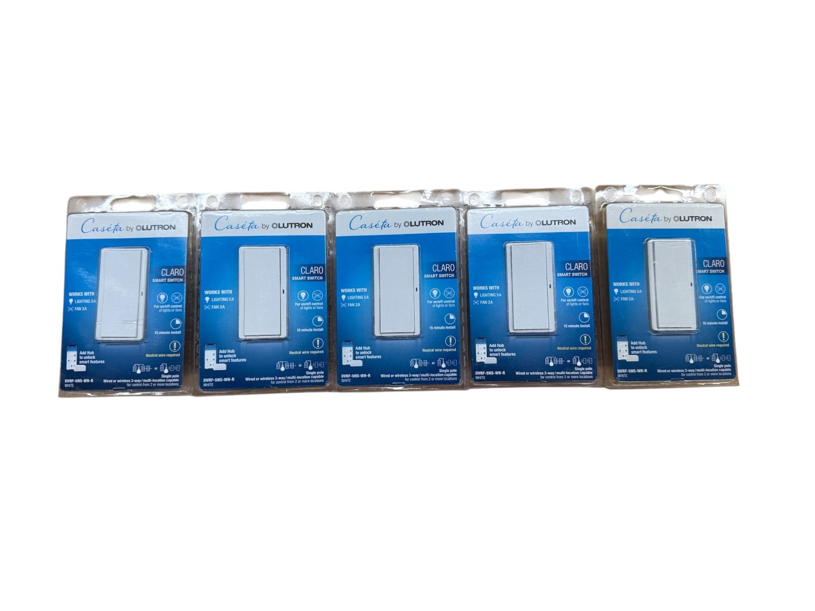 5 PCS Lutron DVRF-5NS-WH-R Caseta Claro Smart Switch 5A Single Pole/3-Way White