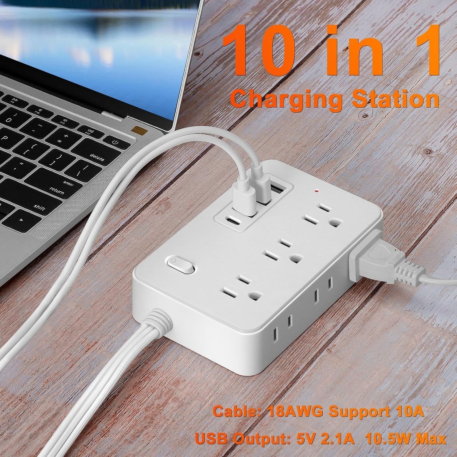 5FT Surge Protector Power Strip with 6 AC Outlets & 4 USB Ports – 1700 Joules