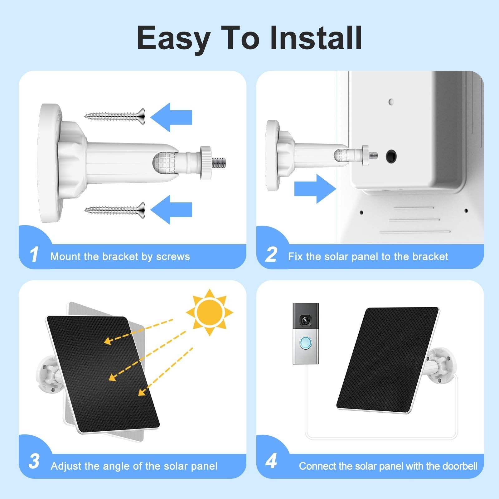 WECOOL Solar Panel Charger for Ring Doorbell with Built-in Battery