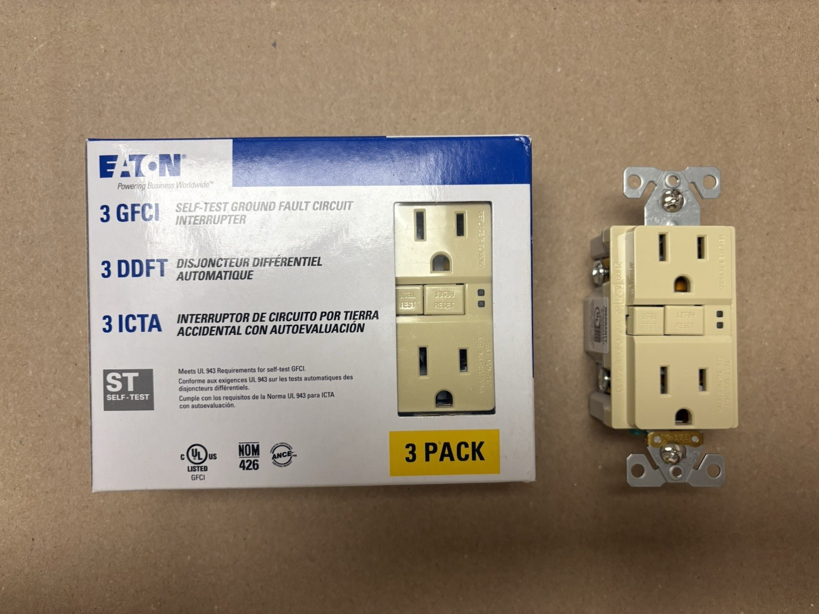 SGF15V-3-LW Gfci Self Test Duplex 15A 125V Ivory (3 pack)