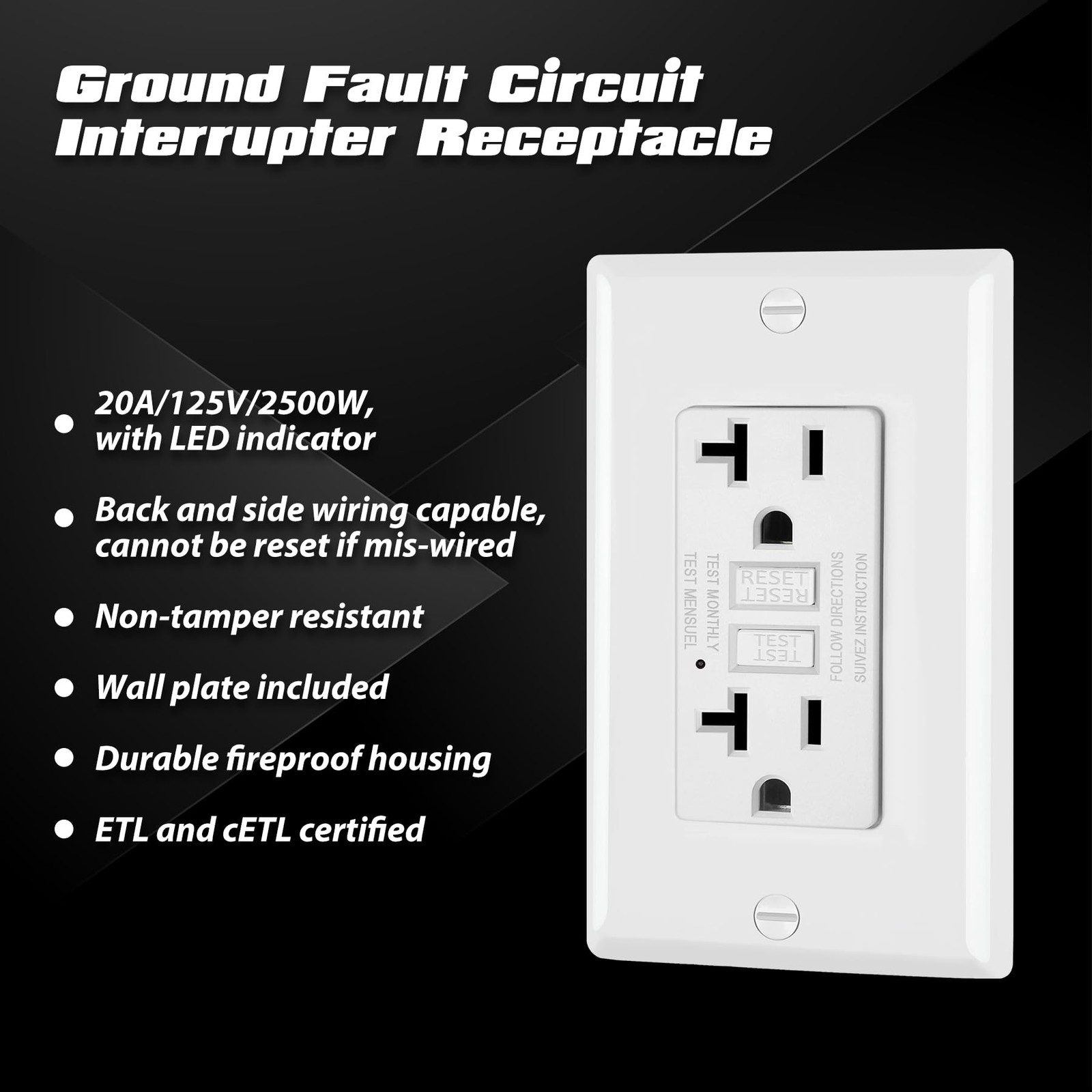 6 Pack GFCI Outlets 20 Amp, Non-Tamper Resistant, Decor GFI Receptacles with …