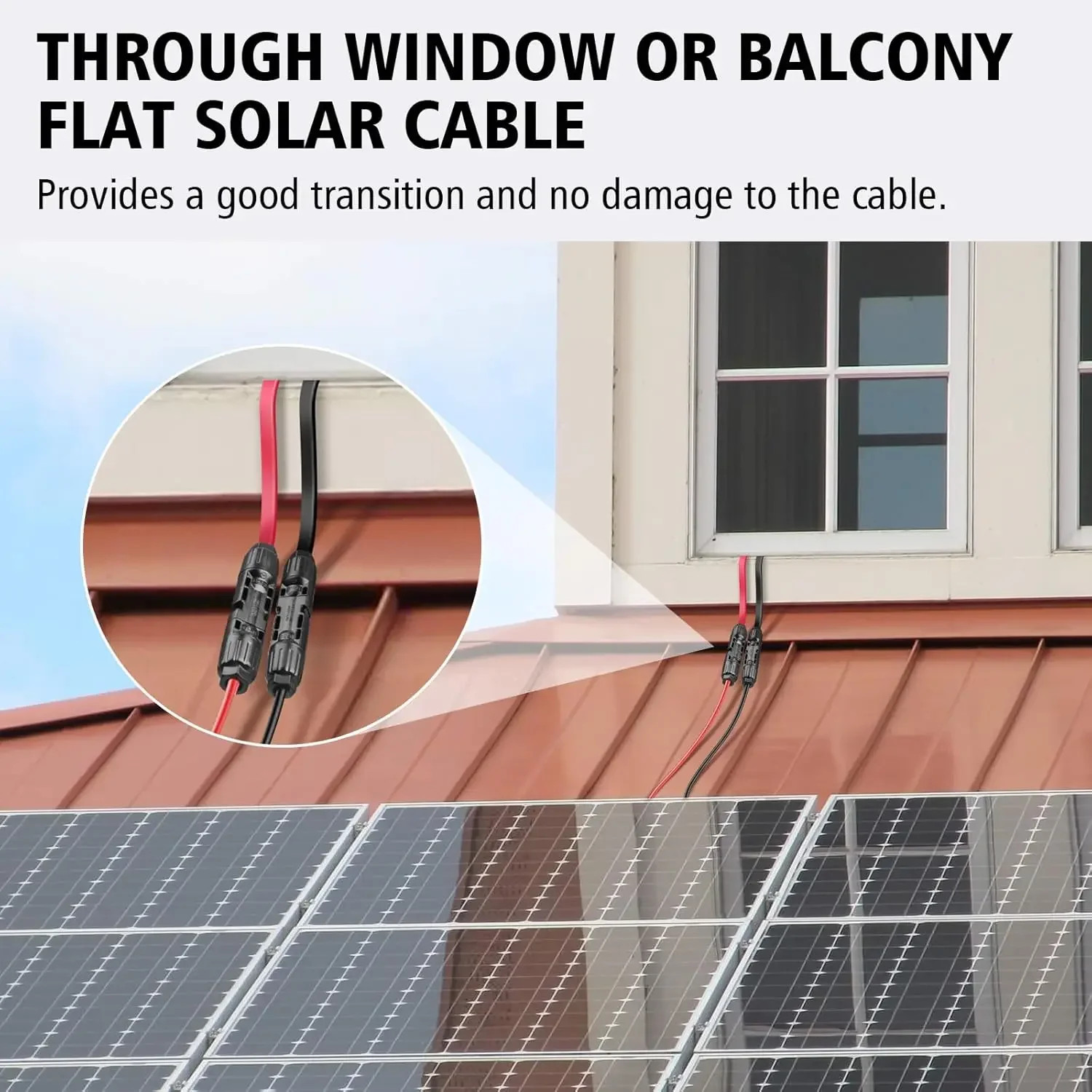 12AWG Window Pass through Solar Panel Extension Cable Flat Wire for Zendure/Ecof