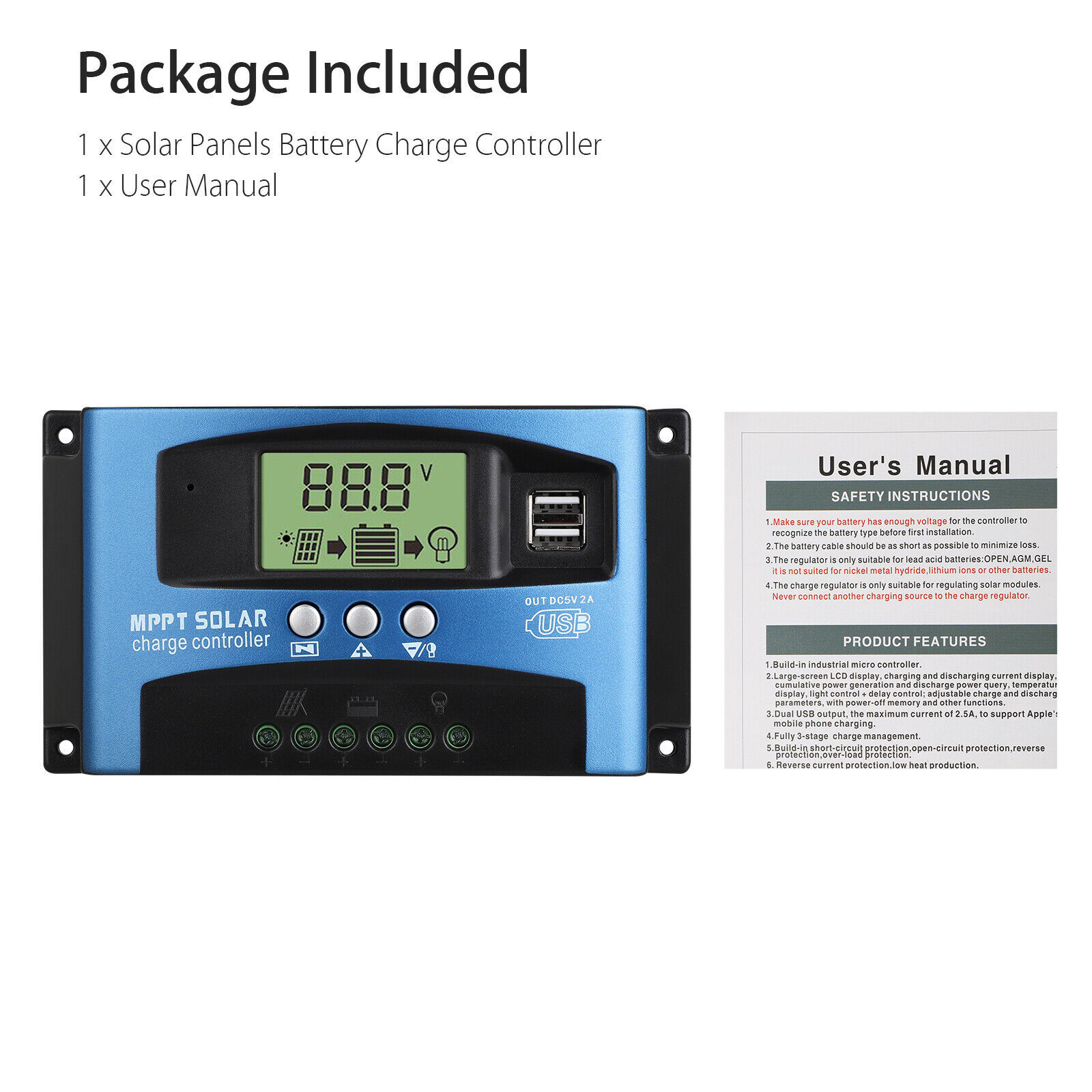 MPPT Solar Panel Regulator Charge Controller Auto Focus Tracking 30-100A 12V/24V