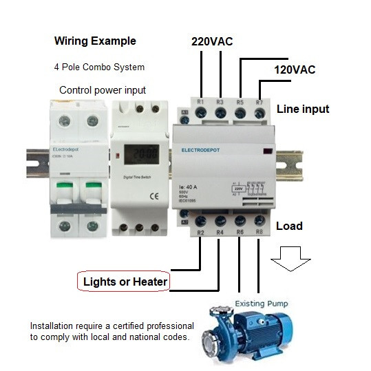 4 Pole Lighting Time Clock 120V, 110V, 7 Day 24Hr Timer 50A AC1, 40A 30A Pump