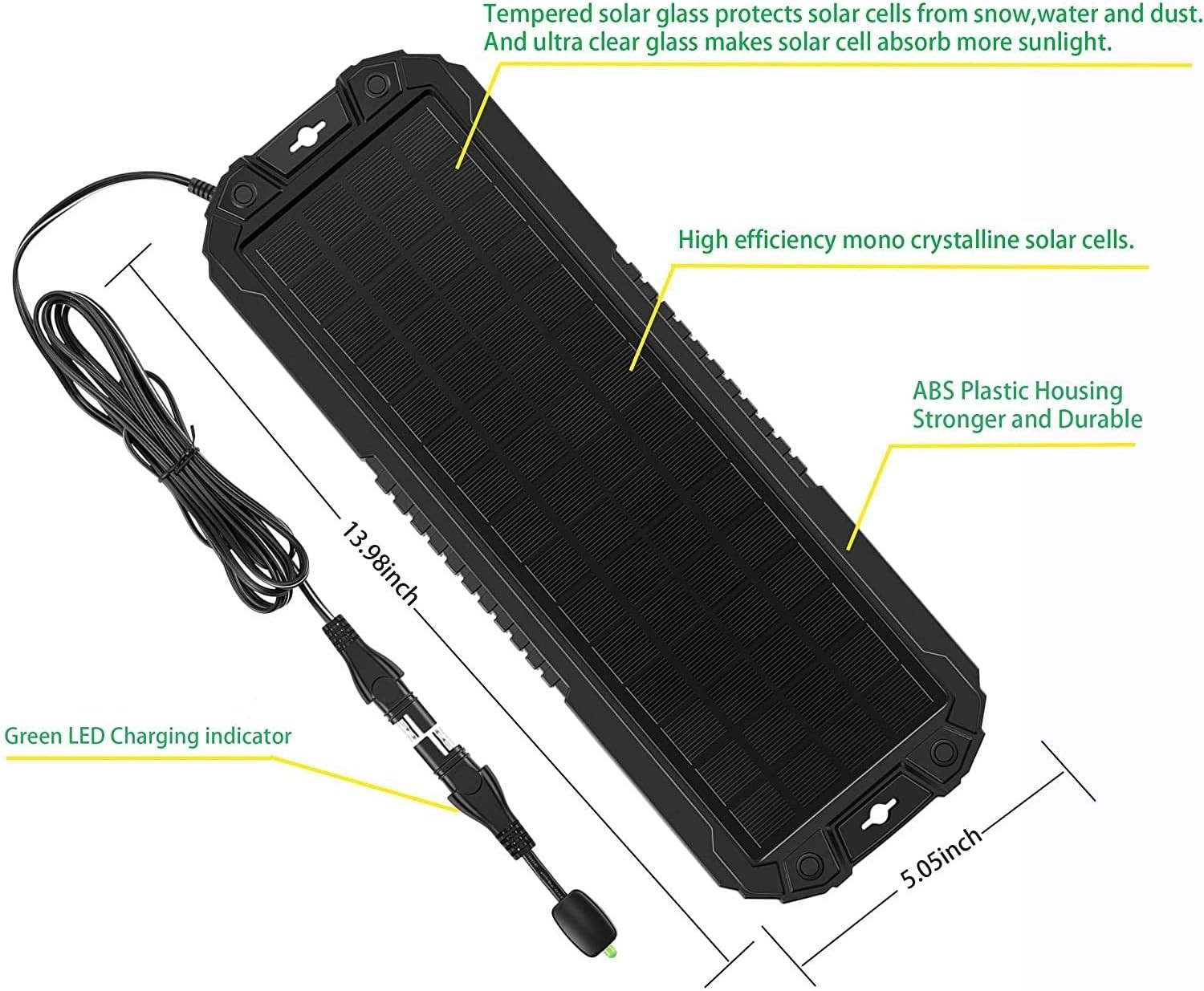 Solar Panel Car Battery Trickle Charger & Maintainer 5W 12V Solar Power Charger