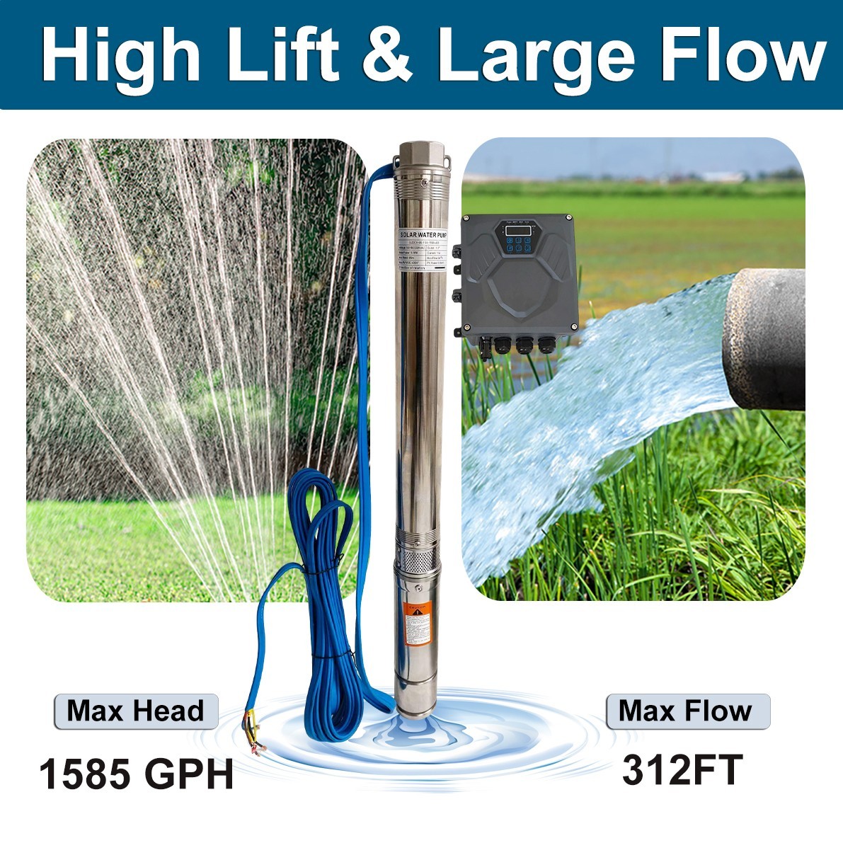 1 HP Deep Well Submersible Pump, 4″ , 115V, 37 GPM, 207 ft ,Stainless Steel US