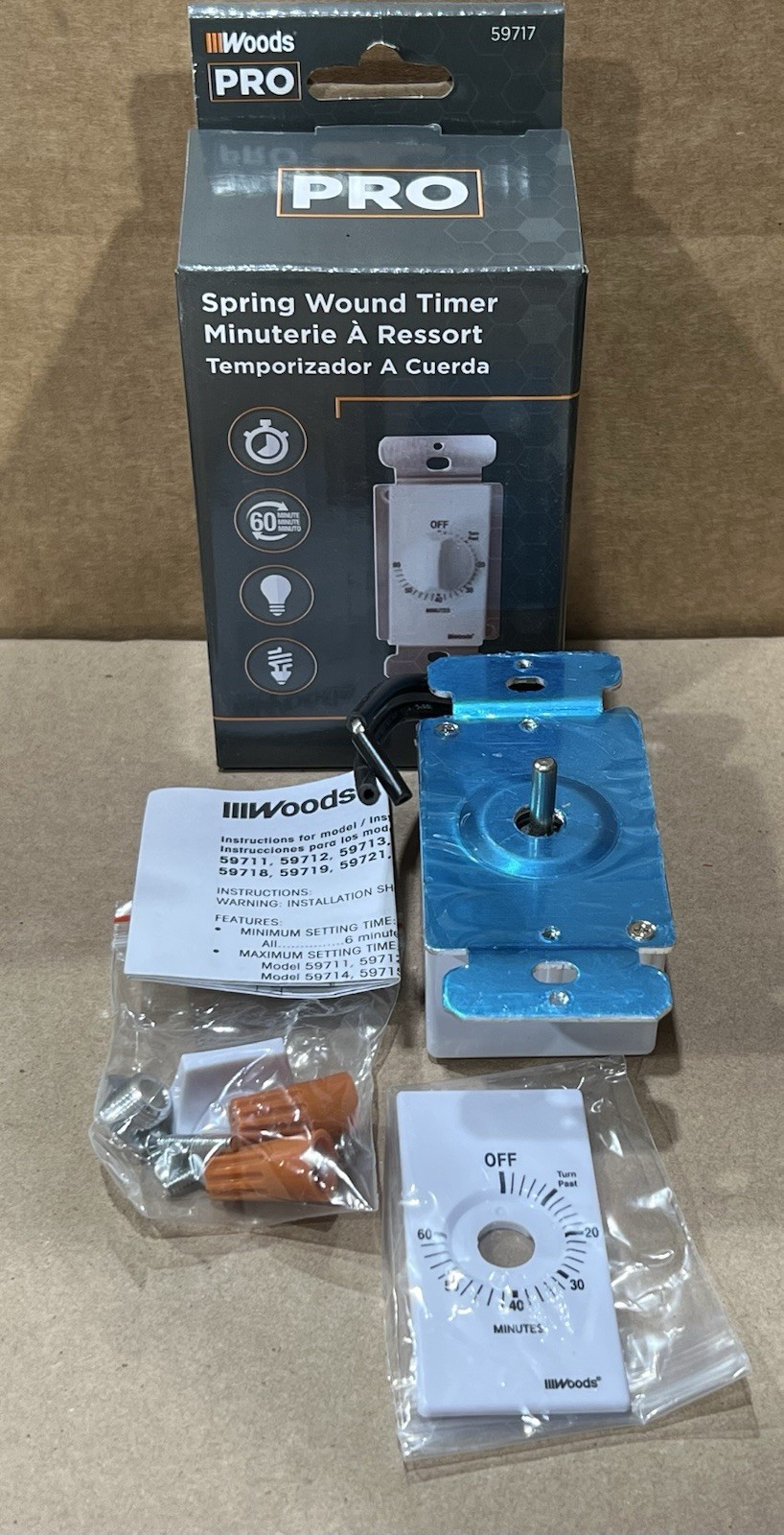 Woods 59717 In-Wall 60 Minute Spring Wound Timer, White New old Stock