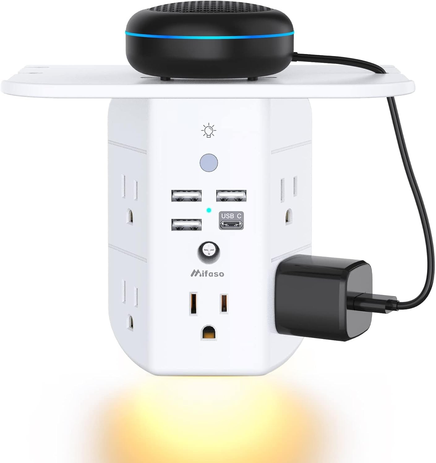 Wall Outlet Extender with Shelf and Night Light, Surge Protector, Wall Mount
