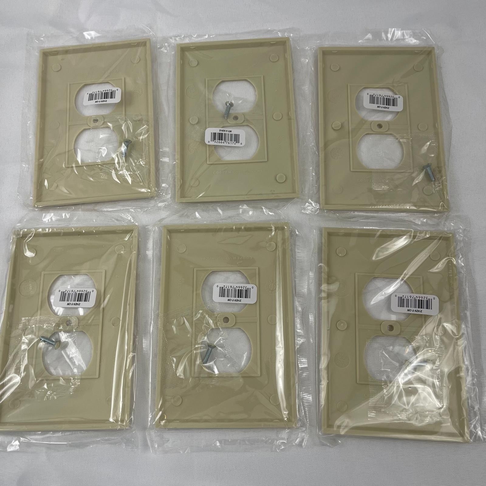 Cooper Wiring Devices 2142V-F-LW Ivory Duplex Outlet Wall Plate 6 Pack New