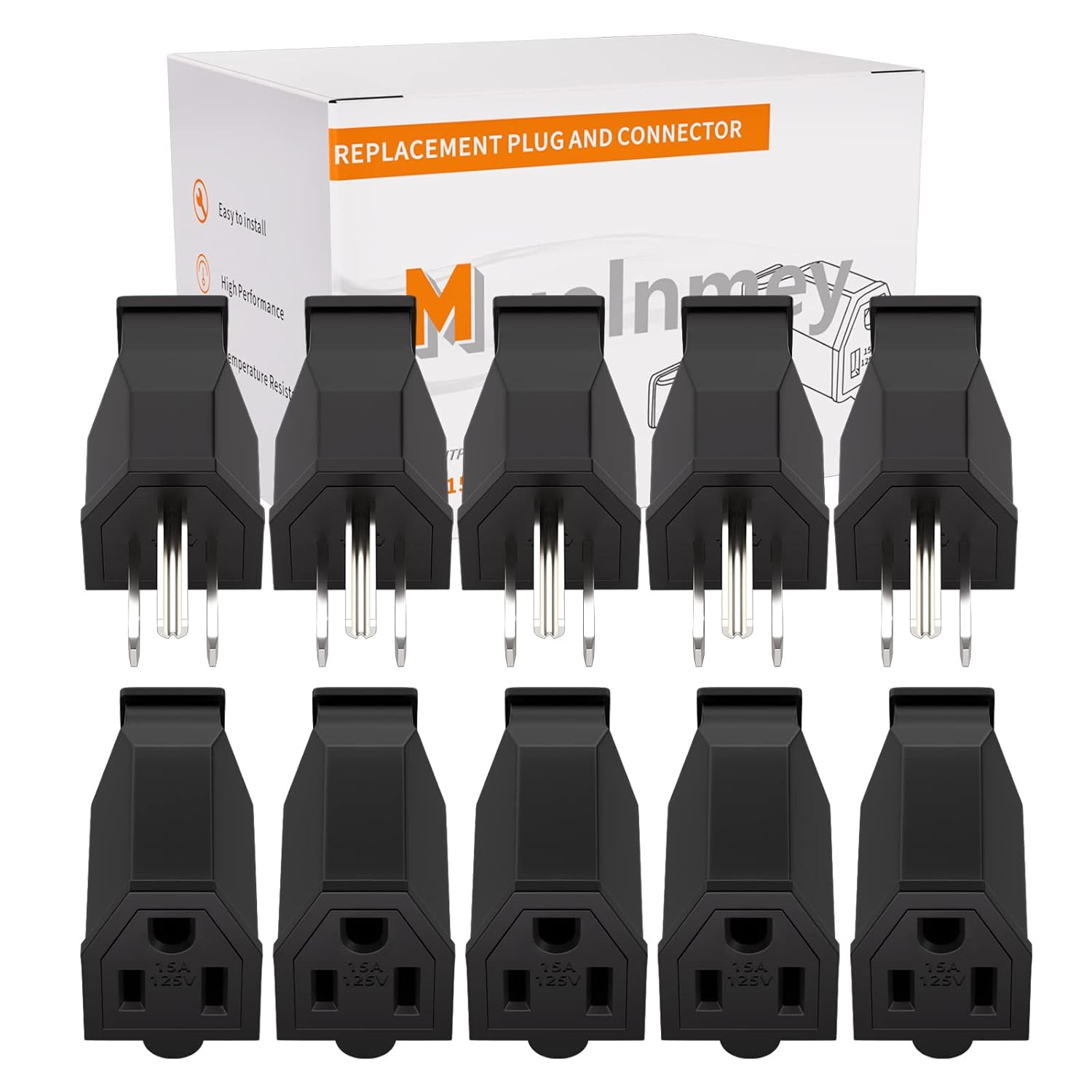 5 Set Extension Cord Ends Electrical Replacement Plug and Connector NEMA 5-15R 1