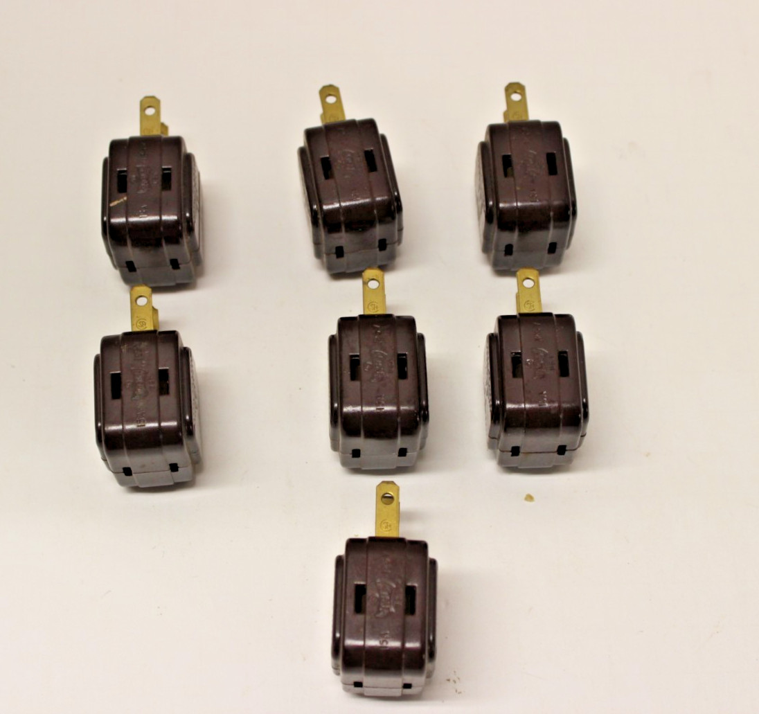 (7) Eagle Bakelite Art Deco Plug In Triple Outlet Adapter Brown USA