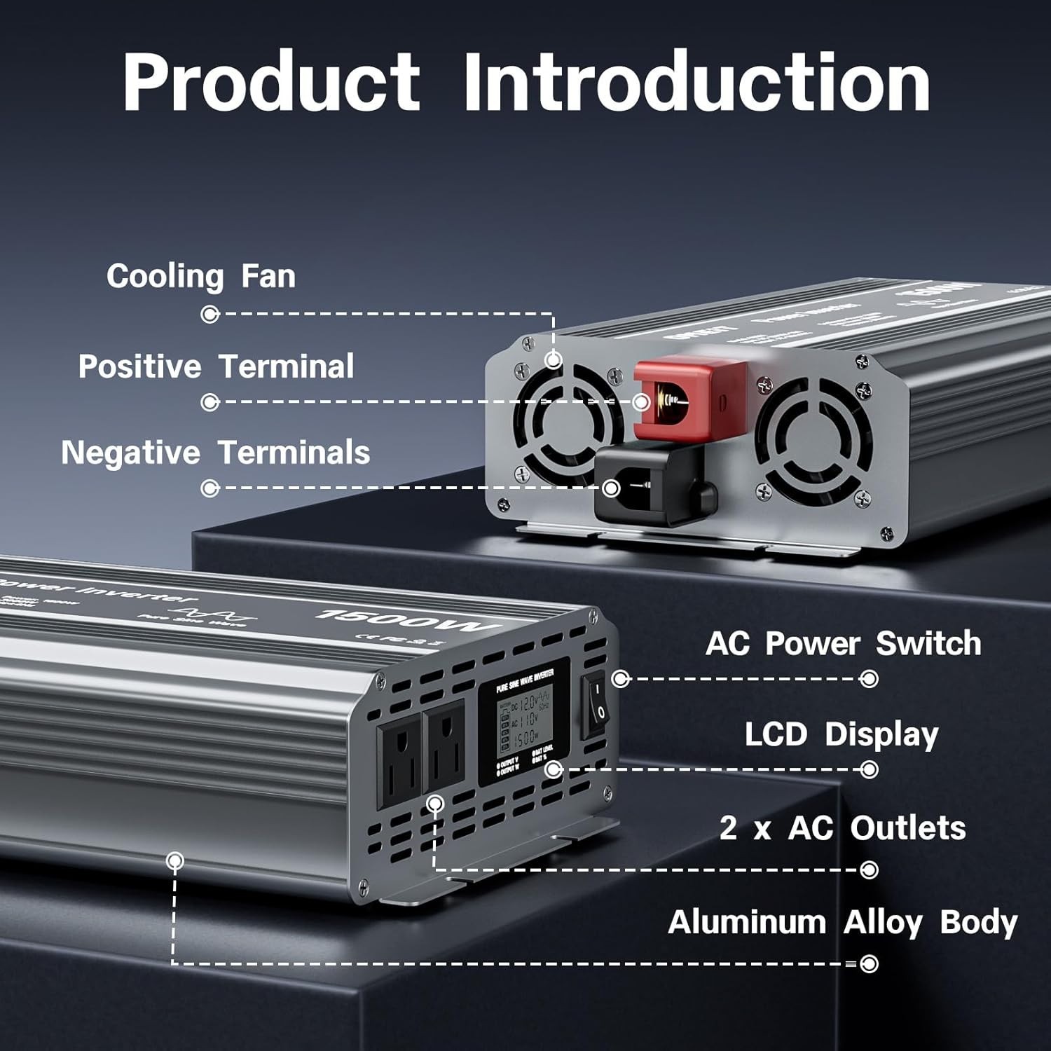 1500W Pure Sine Wave Power Inverter 12V DC to 110V AC RV Truck w/ LCD