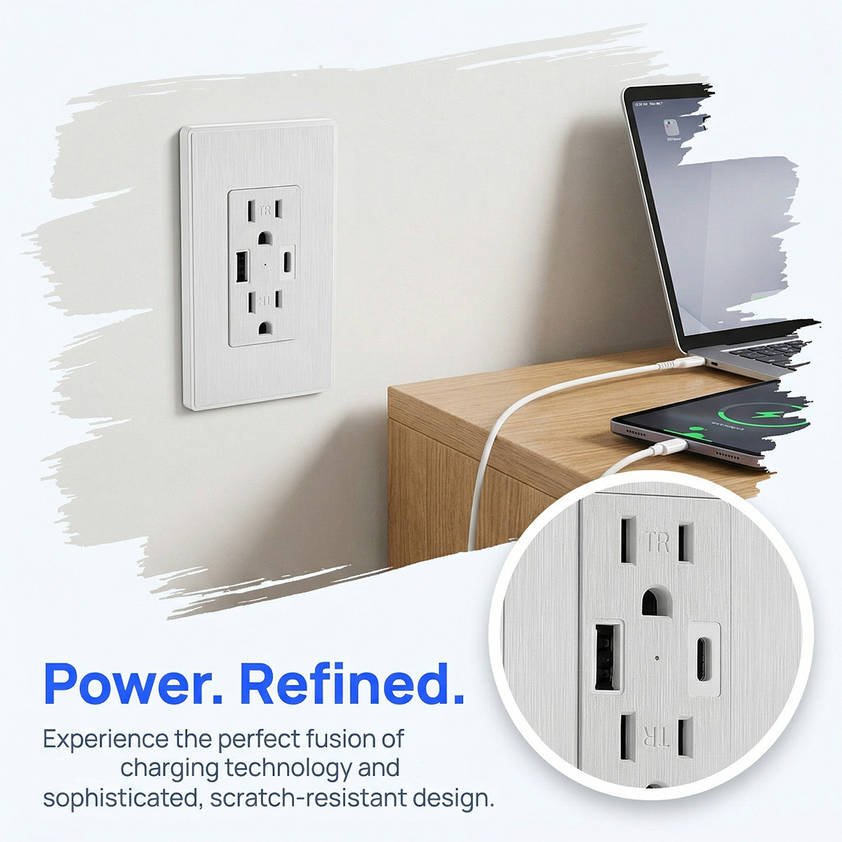 1-5 Pack UL Listed Wall Outlet with USB-A & USB-C Ports 15A Tamper Resistant