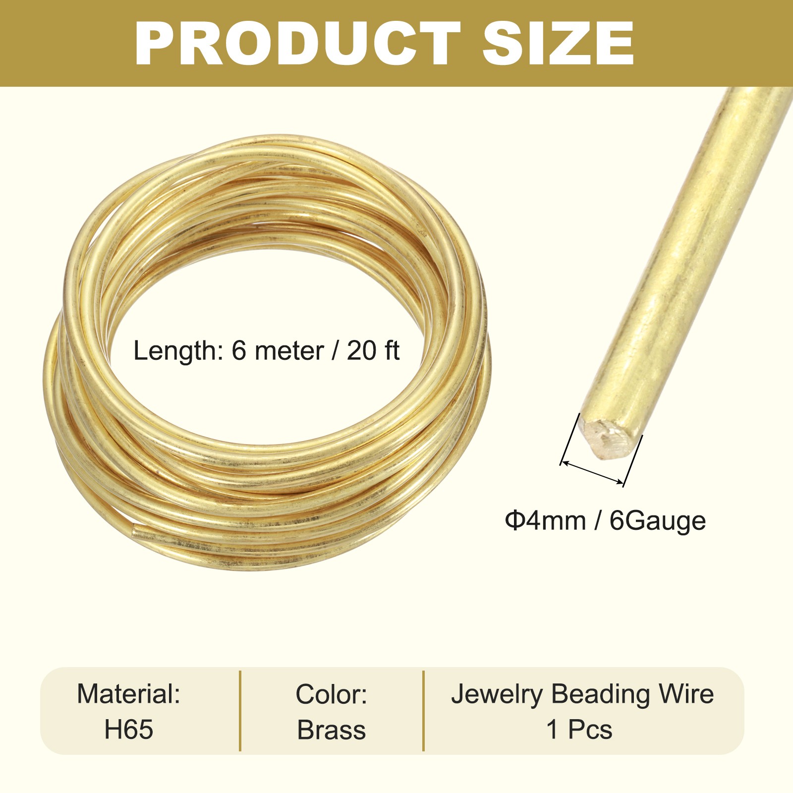 6 Gauge Brass Round Wire 20ft Craft Tarnish Resistant Beading Wires