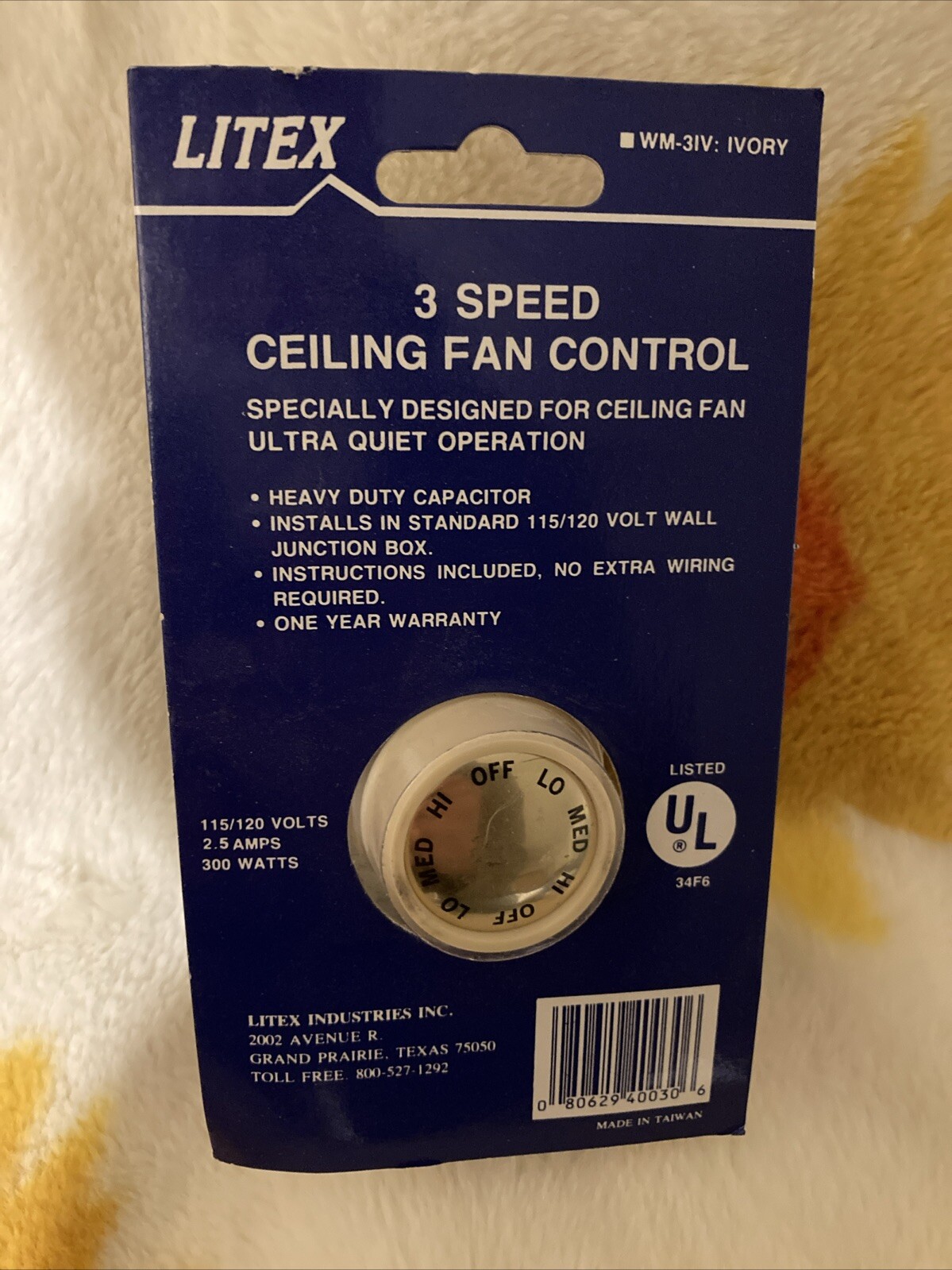 Ivory 3-Speed Ceiling Fan Control Ultra Quiet Operation 115/120Volts 2.5 Amps