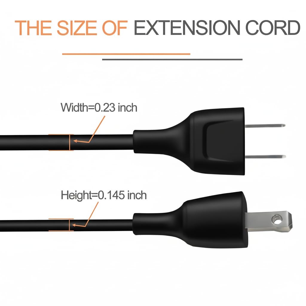 5FT Black Power Extension Cords, 2-Prong, 2 Outlets, 125V 5A 625W (1 Pack)