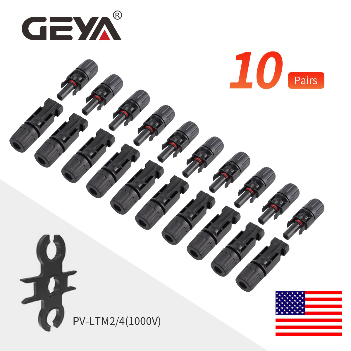 GEYA 10PCS Male Female M/F 30A PV Solar Panel Wire Cable Connector IP67 &Spanner