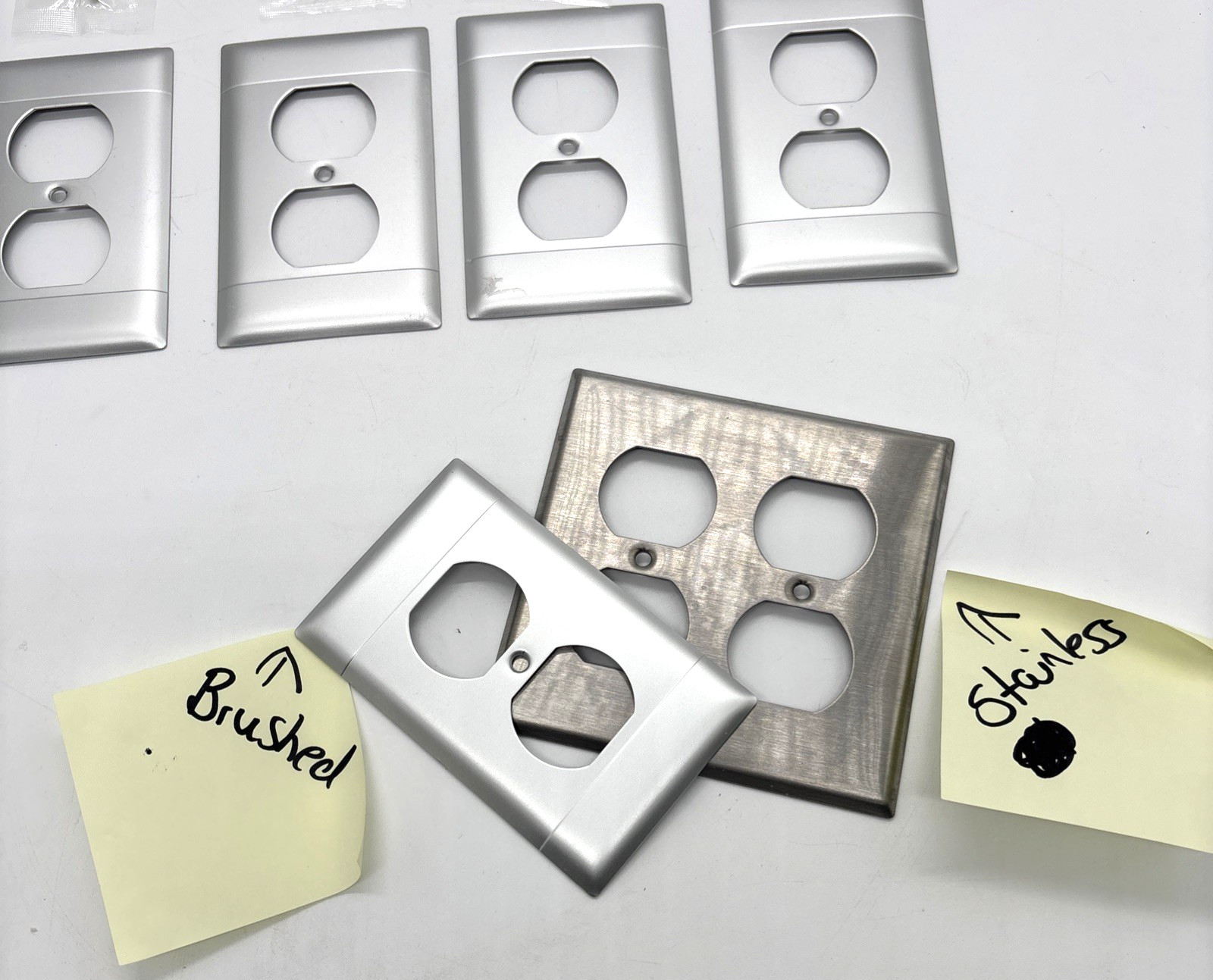 5 Brushed Stainless Metal Outlet Covers W/ Screws New Open Modern Smooth