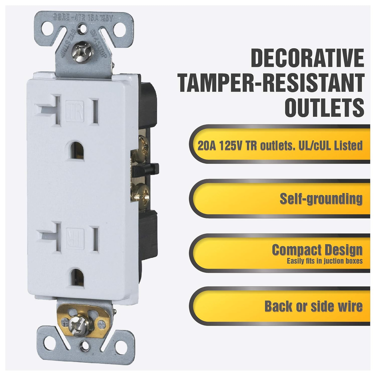 Outlets 20 Amp 125V White Duplex Decorator Receptacle Commercial Grade 10 Pk