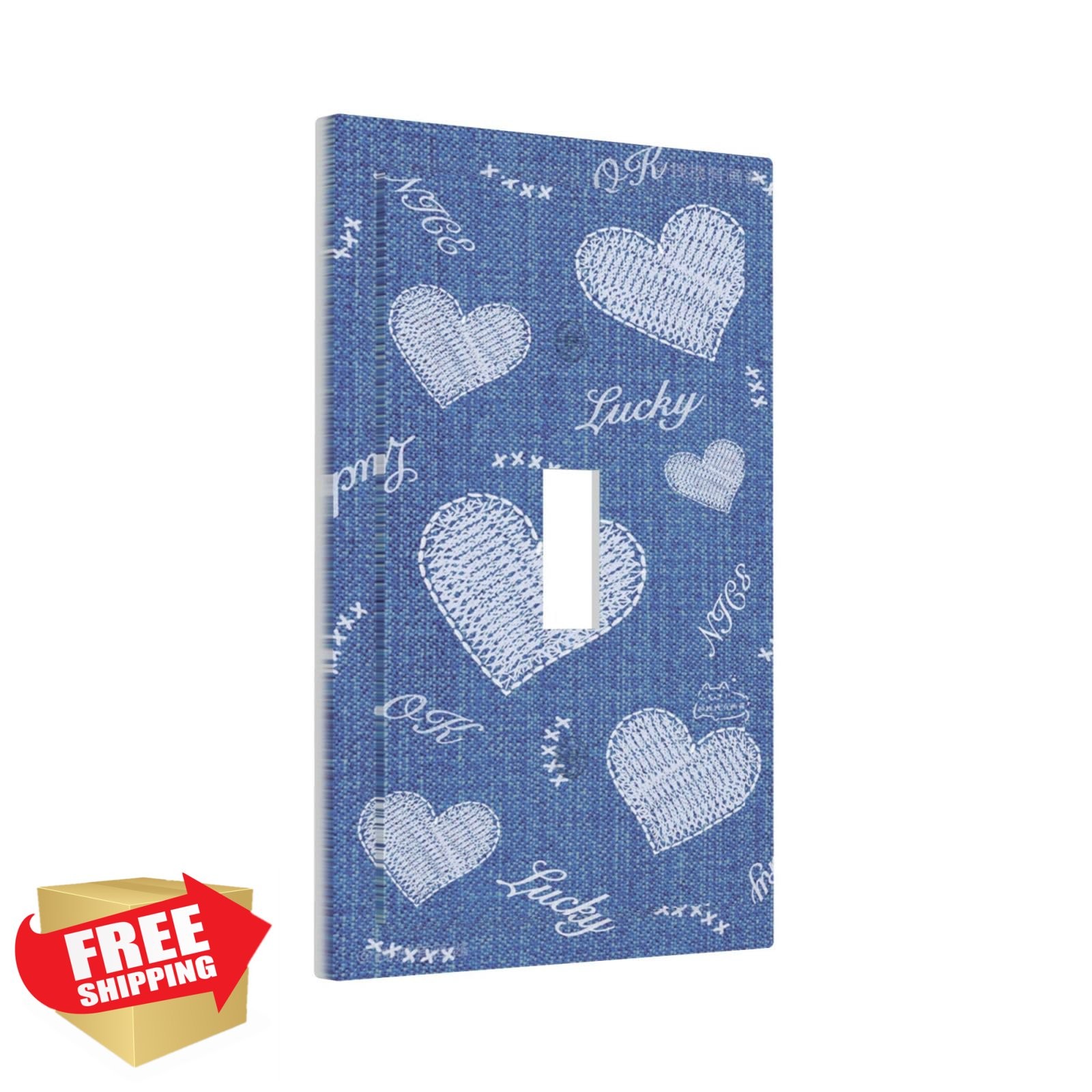 Naiqadnehz Switch Plate Denim Style White Heart Single Toggle 5×3