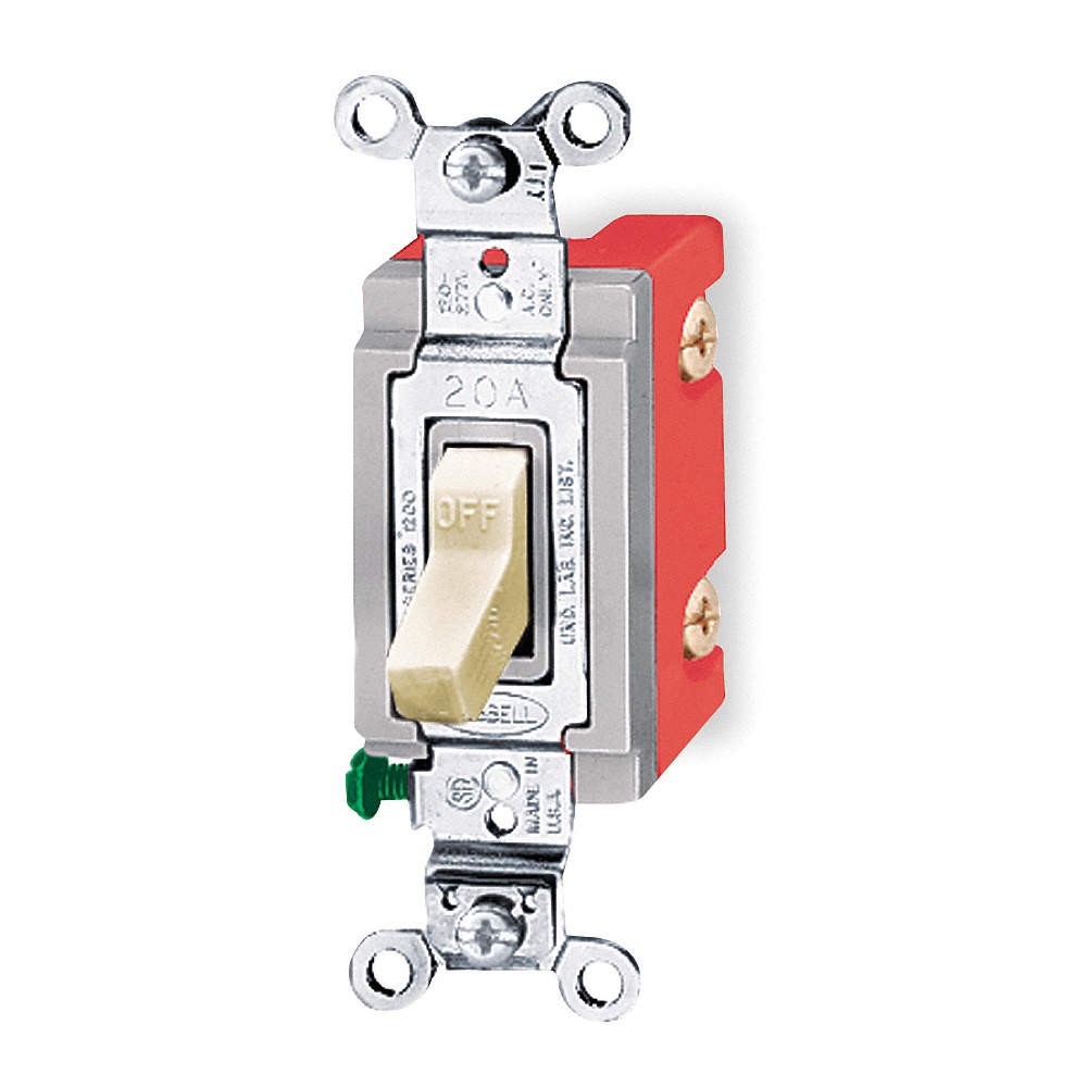 HUBBELL HBL1221I Wall Switch,Ivory,20A;Back;Side,SnglPole 6A700