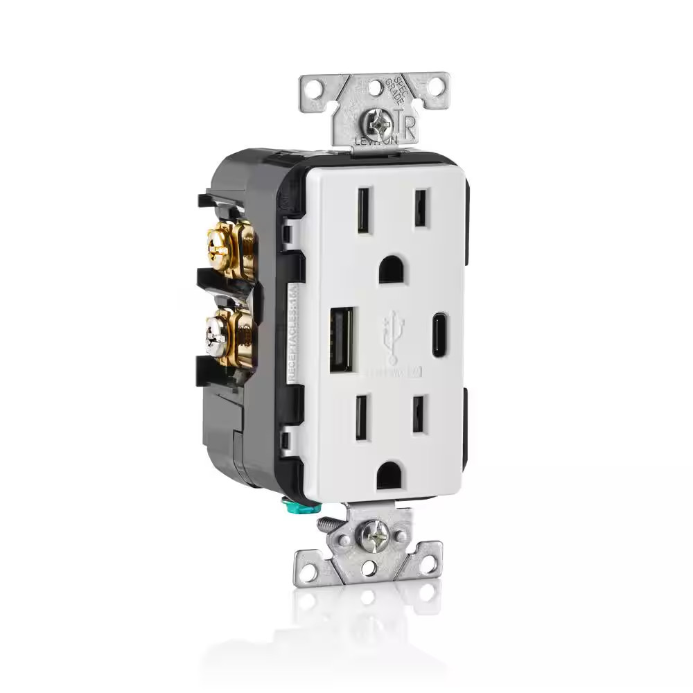 Leviton USB Wall Outlet Type C Type A Tamper Resistant Duplex Receptacle Charger