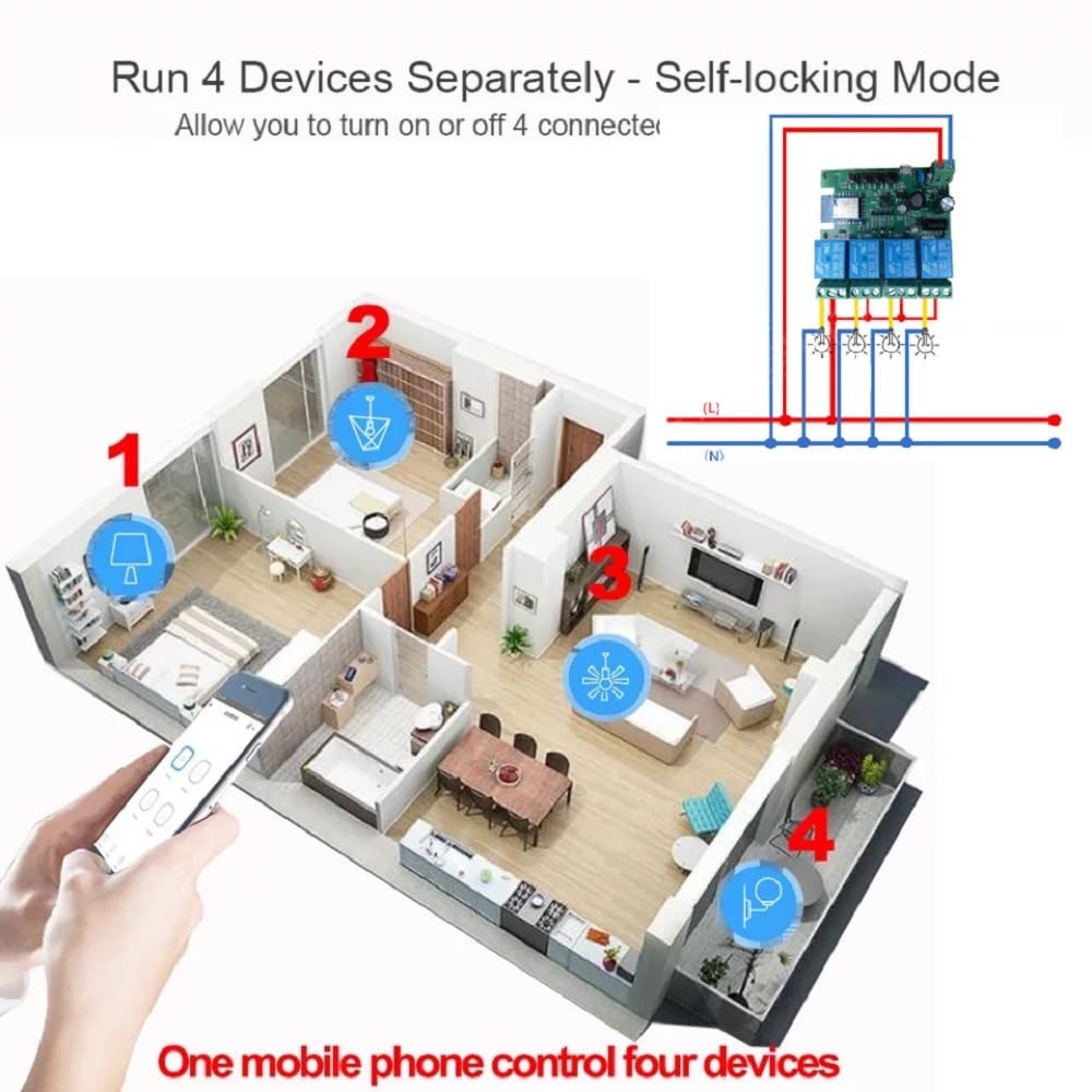 4 Channel Smart WiFi RF Bluetooth Wireless Dry Relay Switch Module,app Remote…