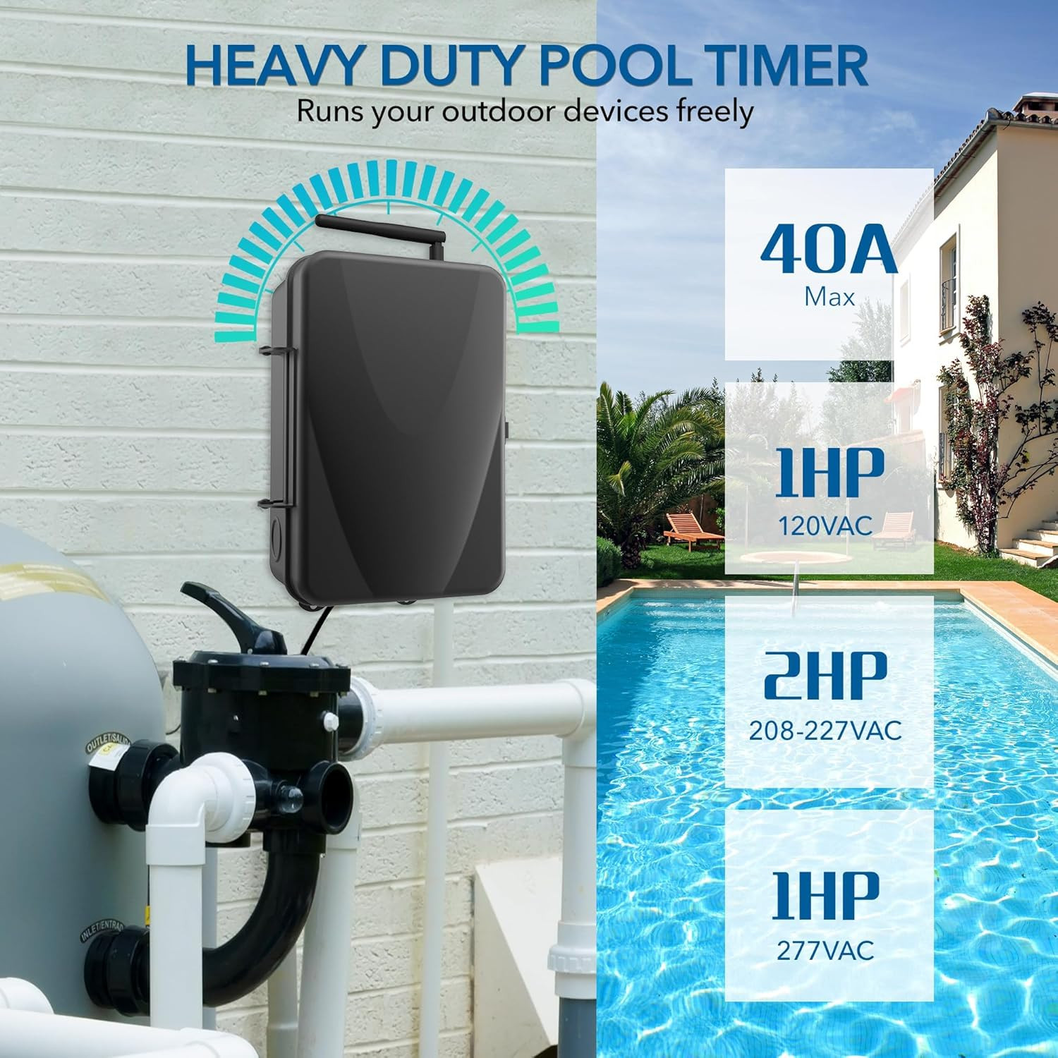 Pool Timer, Outdoor Wifi Timer Switch for Water Heater, Pool Pump, Metal Casing,