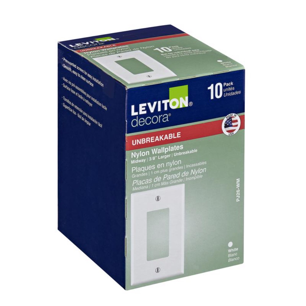 Leviton PJ26-WM White 1-Gang Midway Rocker Wall Plate 4.88 Hx3.13 W in. 10 Pack