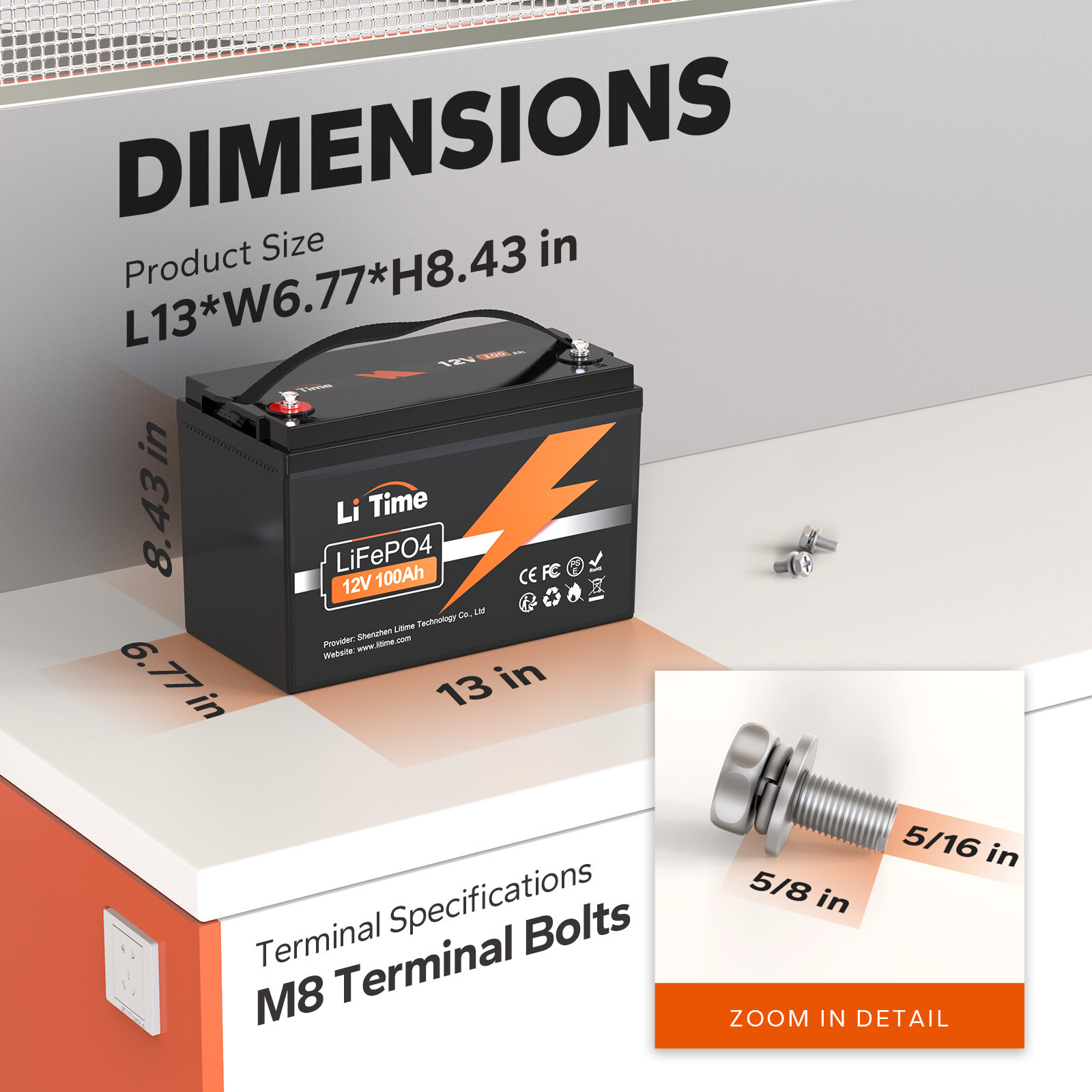 Litime 12V 100Ah LiFePO4 Lithium Battery 100A BMS 4000-15000 Cycles for RV Solar
