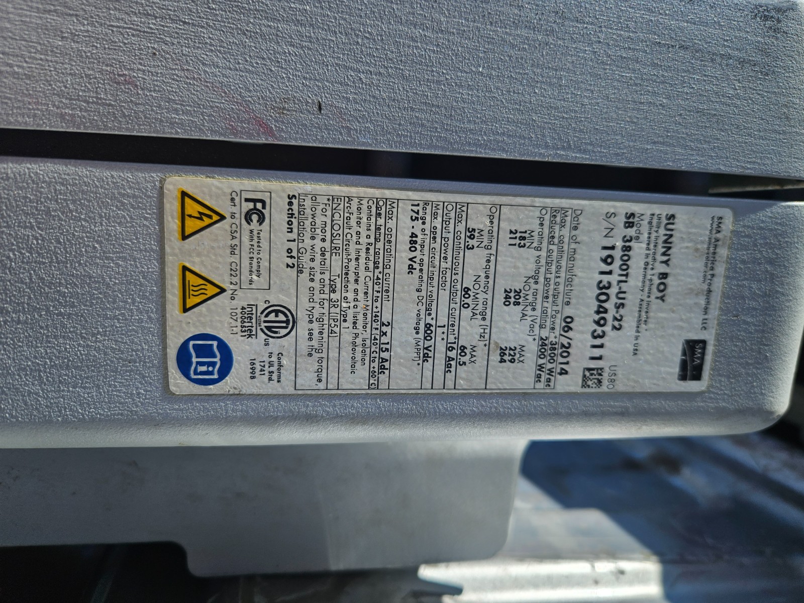 SMA SunPower Sunny Boy SB3800TL-US-22 String Inverter 3800W free ship (S1A6)