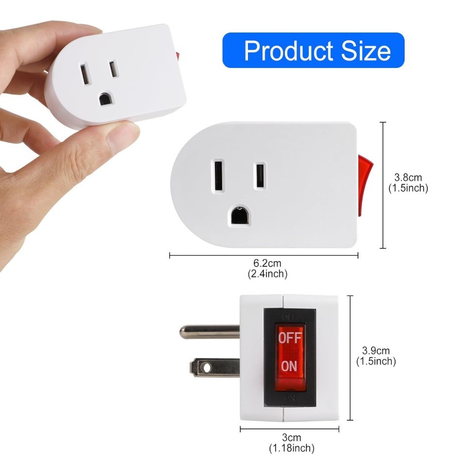 Grounded Outlet with on off Switch (4 Pack), Single Power Adapter Outlet 15A 187